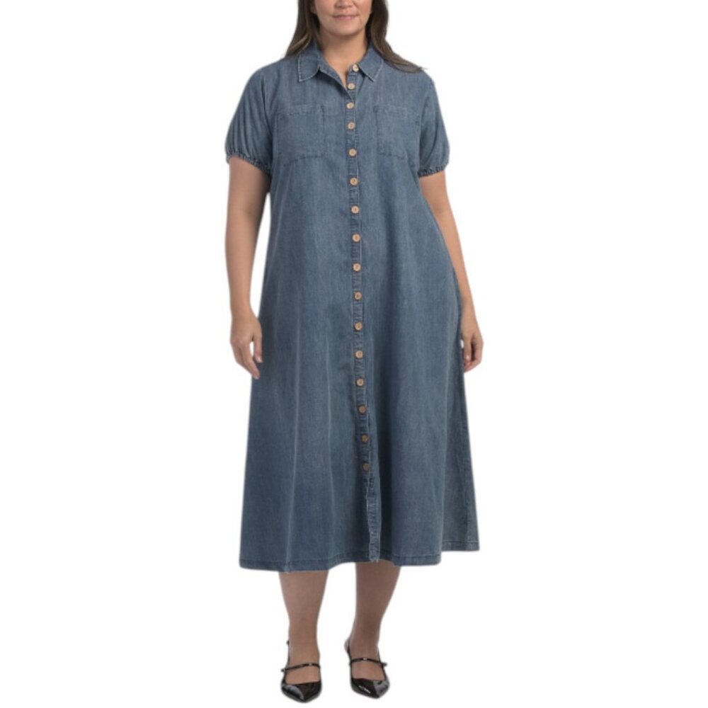 GIVEN KALE Plus Button Front Denim Dress